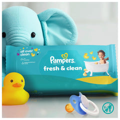 Chusteczki nawilżane Pampers Fresh Clean, 15 opakowań po 80 chusteczek, łącznie 1200 chusteczek, lekki zapach, odpowiednie również do rąk i twarzy