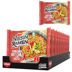 Nissin Ramen - Koreańskie pikantne chili 10 opakowań makaronu błyskawicznego w stylu azjatyckim na podstawie koreańskiego przepisu Szybkie i łatwe w przygotowaniu jedzenie azjatyckie (10 x 65,2g)