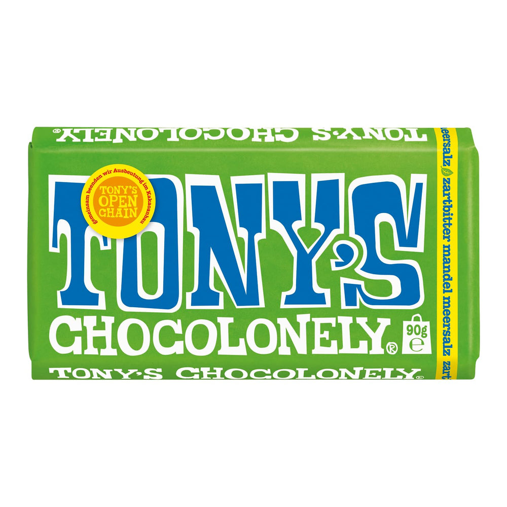 Tony's Chocolonely - Ciemna czekolada z migdałami i solą morską 90g