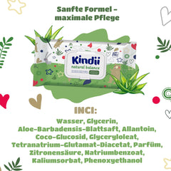 Kindii Natural Balance chusteczki nawilżane dla niemowląt – (1 x 60 szt.) Chusteczki nawilżane dla niemowląt i dzieci – Ochronne, Aloe Vera, Delikatny zapach – 60 szt.