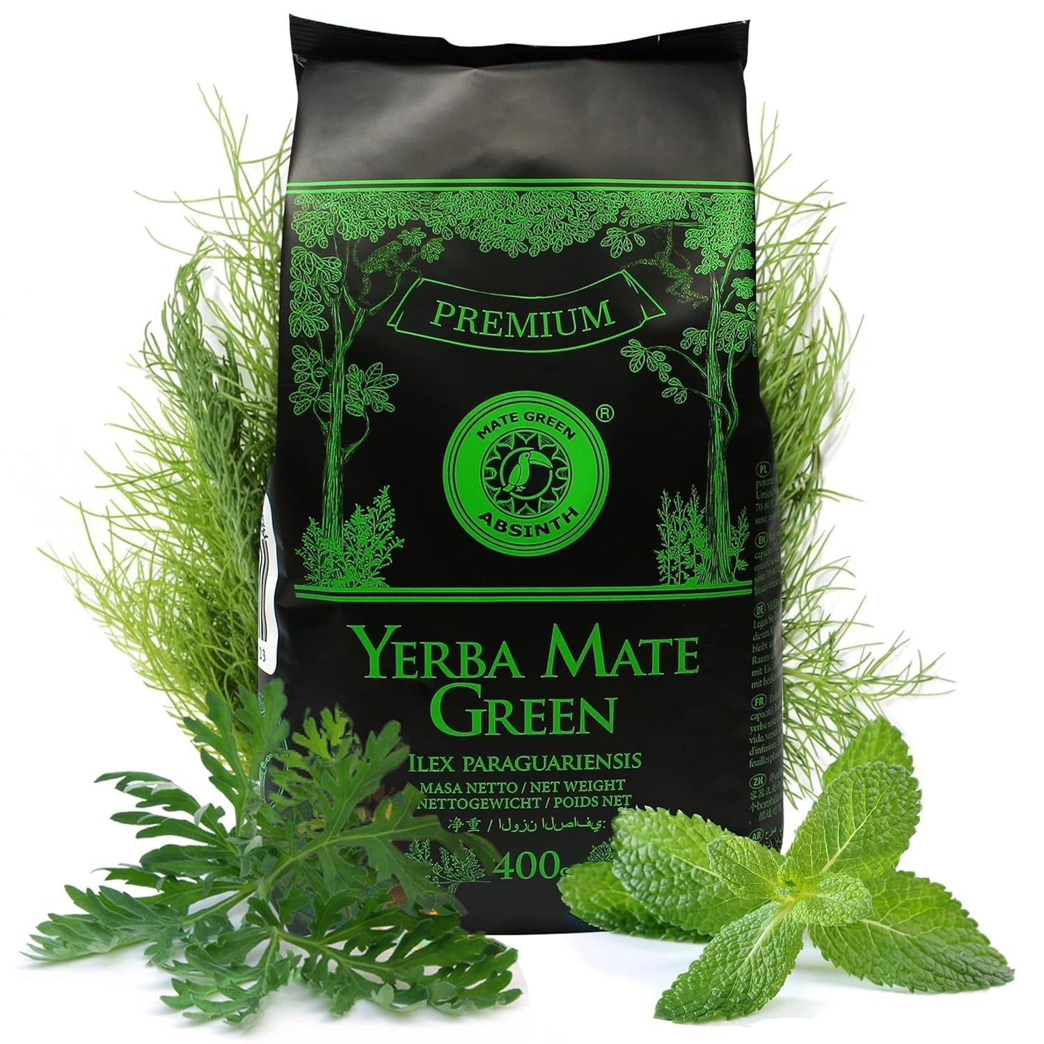 , Ceai Mate „Absint” 400 G Cu mentă, fructe de fenicul, iarbă de pelin | Ceai Mate brazilian de cea mai înaltă calitate, 1 bucată (pachet de 1)