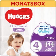 Spodnie Huggies Ultra Comfort rozmiar 4, 9-14 kg, Dla aktywnych dzieci, Ze wskaźnikiem wilgoci i technologią chmurki w pasie, 144 pieluchy dla matki i dziecka Naty Shop