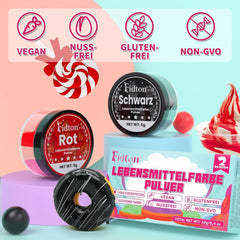 Colorant alimentar pudră - 2 culori colorant alimentar solubil în apă ultra concentrat, colorant alimentar pentru fondant, coloranți alimentari, macarons, copt, colorant alimentar roșu și negru - 5 g