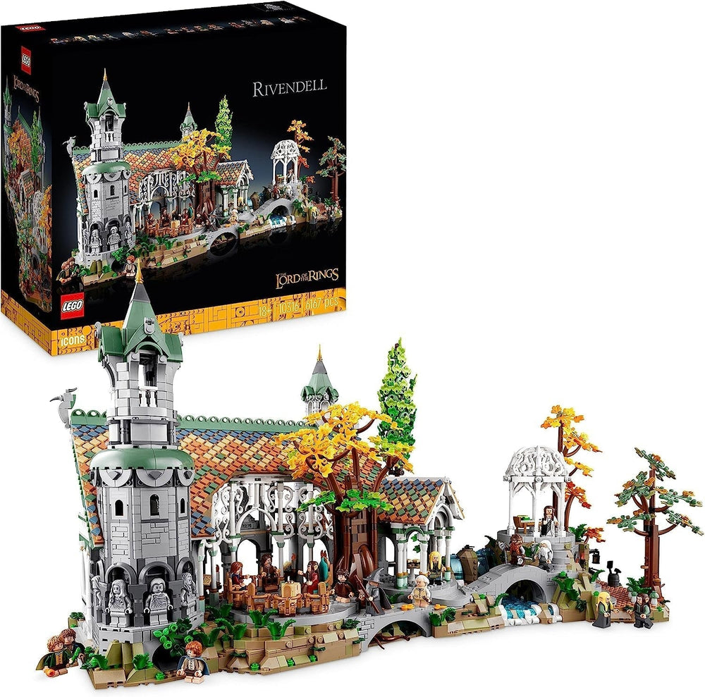 LEGO Icons Władca Pierścieni: Rivendell — kolekcja dla dorosłych i zestaw ekspozycyjny zawierający 15 unikalnych minifigurek, w tym Gandalfa, Legolasa, Aragorna i Froda. Wyłącznie na Amazon — 10316 zestawów do budowania w sklepie LEGO-Store Single