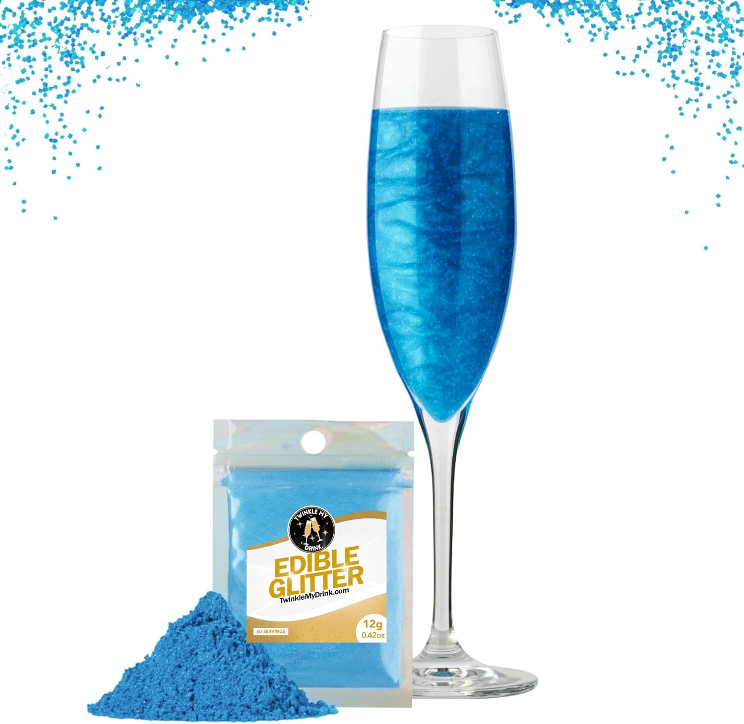 Twinkle My Drink® Glitter comestibil pentru băuturi, diverse culori, 12 grame Naty Shop Albastru