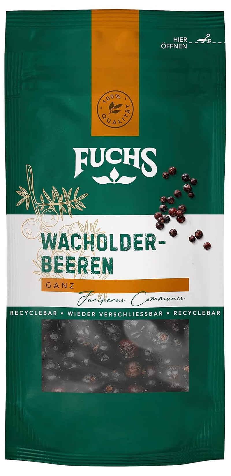 Fuchs Gewürze - Wacholderbeeren im wiederverschließbaren, nadający się do recyklingu Beutel - aus natürliche Składnik - 12,5 g