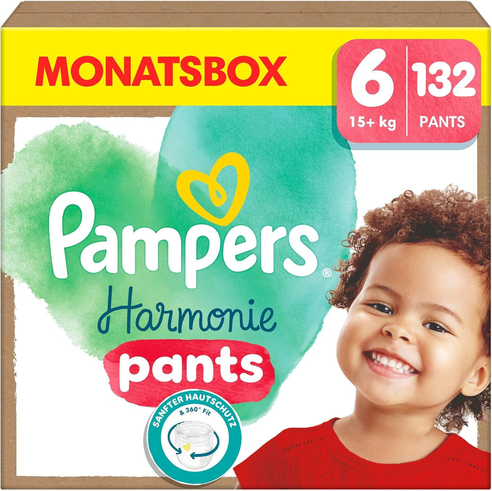 Spodnie Pampers Harmony Rozmiar 6 pieluszek, 132 pieluszki, 15 kg+, delikatna ochrona skóry i komfort 360°