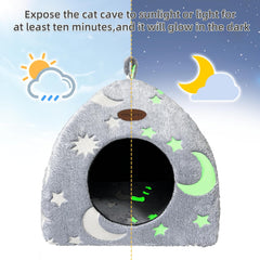 Katzenhöhle Plüsch Katzenhaus mit Waschbarem Kissen Faltbare Katzenzelt Höhle mit Handle Weiches und Warmes Katzenbett für Drinnen 33x33x35cm