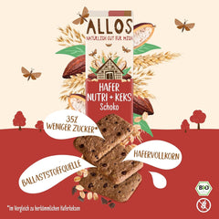 Biscuiți cu ovăz și ciocolată bio Allos | Biscuit crocant cu ovăz integral și ciocolată | Îndulciți cu miere | 6 x 130 g