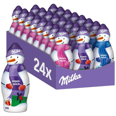 Milka Snowman Alpine Milk - Duże opakowanie czekoladowych figurek bałwanków w 3 modelach - 24 x 50g