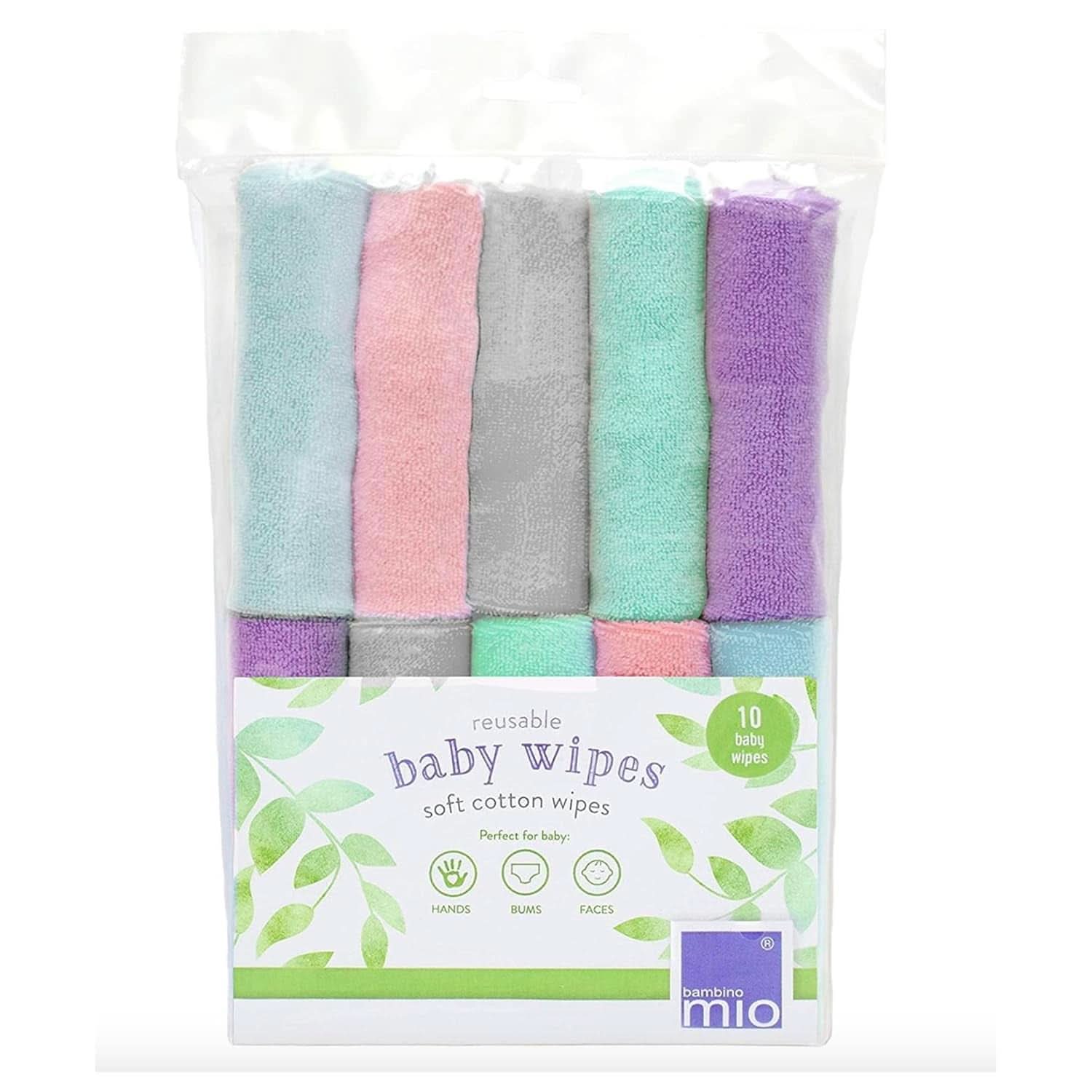 Bambino Mio, Șervețele reutilizabile pentru bebeluși - Basic - Eco-Friendly, fără chimicale, cu două fețe, lavabile, pachet de 10, Cloud - ambalajul poate varia Servetele Umede Bebelusi Naty Shop Nori Everyday