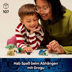 LEGO Star Wars 75443 Grogus Zuhause - Spielzeug mit Grogu Figur & Sorgan Frosch sowie Katapult & blauen Makronen - Geschenk für Jungen & Mädchen ab 4 Jahren und Fans von The Mandalorian