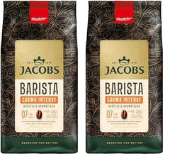 Boabe de cafea Jacobs Barista Crema Intense 1kg – Intensă, Ciocolată neagră și pecan, Boabe Arabica și Robusta, Intensitate 7/10, ideală pentru Café Crema (Pachet de 2)