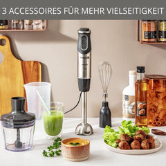 Mikser stojący Krups Perfect Mix HZ6568 | Mikser | 1000 watów | Edelstahlfuß | 4 Dodatkowy Scharfe Messer | Technologia Powelix | Schneebesen | 500 ml Zerkleinera | 800 ml Messbechera | Sklep Naty z kuchnią Schwarz/Silber Kitchen