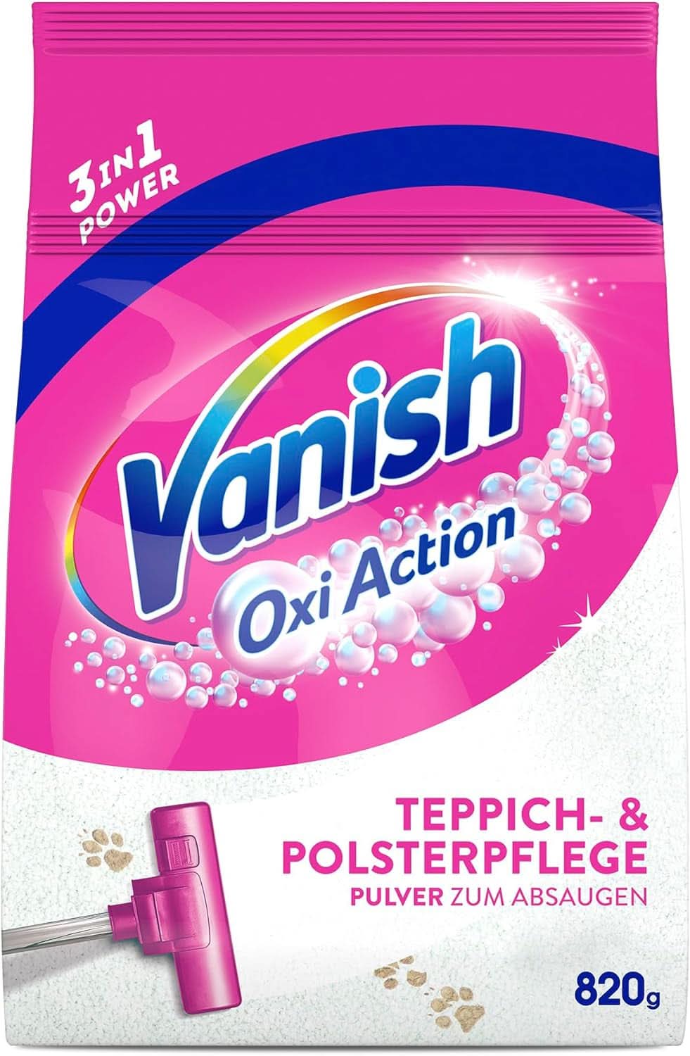 Vanish Oxi Action Pulbere pentru curățarea covoarelor și a tapițeriei - 1 X 820 G - Curăță suprafețe mari pentru covoare și tapițerii împotriva murdăriei, mirosului urât și prafului Detergenti Rufe Naty Shop 820 grame