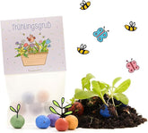 Bunte Blumenmurmeln "Frühlingsgruß" L 10 X5 Kleine Saatkugeln in Einem Tütchen Mit Blumenkorb-Motiv L Geschenk Zu Ostern, Im Frühling, Als Gastgeschenk Oder Als Dankeschön Für Erzieher, Lehrer