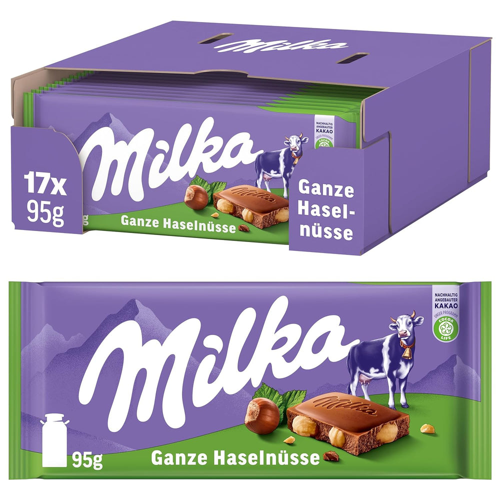 Milka Alpine Czekolada mleczna z całymi orzechami laskowymi - Czekolada z chrupiącymi orzechami - 17 x 95g