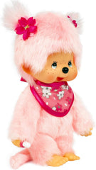 Bandai – Monchhichi Pinky Sakura Rose – Ikonisches Affenkuscheltier der 80er Jahre – Superweiches Kuscheltier 20 cm für Kinder – Spielzeug für Kinder ab 2 Jahren – 24289