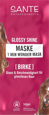 SANTE Naturkosmetik Glossy Shine 1 Min Wonder Mask, îngrijire profundă pentru părul tern cu extract organic de frunze de mesteacăn și complex de proteine de 3 ori, pentru 3x mai multă strălucire și suplețe, vegan, 20ml Masca de par Naty Shop Titlu implicit