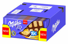 TUC Ciastka 1 x 87g | Alpejska czekolada mleczna | z mini krakersami solnymi | Czekolada wyprodukowana w 100% z mleka alpejskiego | Batonik czekoladowy (zestaw 5 sztuk)
