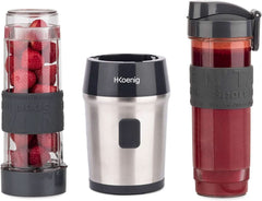 H.Koenig Smoothie Maker SMOO9 - Mini mikser stojący - Mini blender - 300 Watt - 570 ml - Edelstahl - 2 Kunststoffflaschen - Bpa-Frei, Grau Kitchen Naty Shop