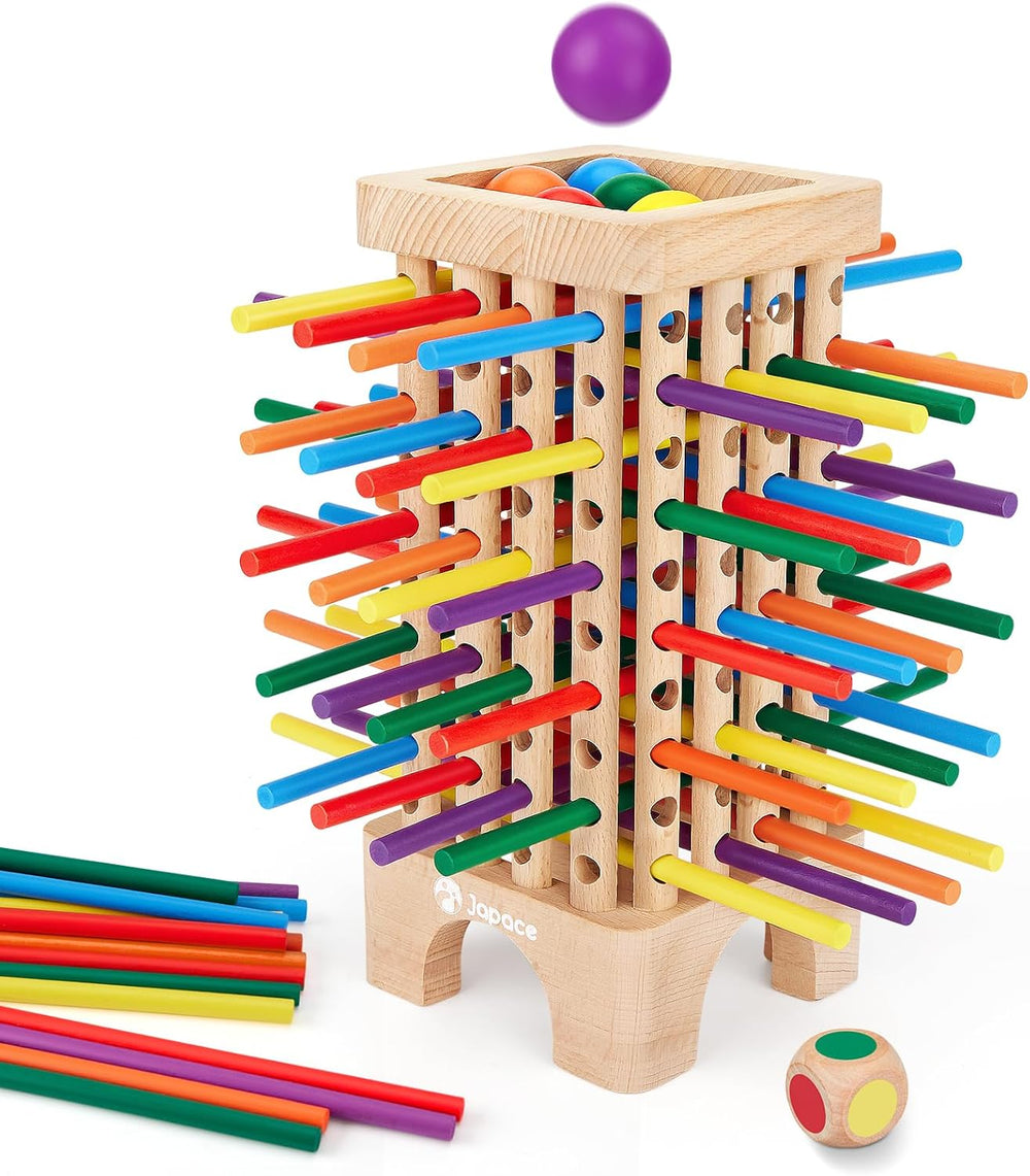 Drewniana gra planszowa Japace Montessori, 42 kolorowe drewniane patyczki, gra w kości, zabawka edukacyjna matematyczna dla dzieci w wieku 3, 4, 5, 6, zabawka motoryczna i licząca, gra rodzinna, gra podróżnicza dla dzieci