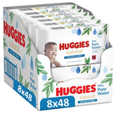 Huggies Naturalnie biodegradowalne chusteczki nawilżane dla wrażliwych dzieci, 8 x 48 chusteczek, opakowanie zbiorcze