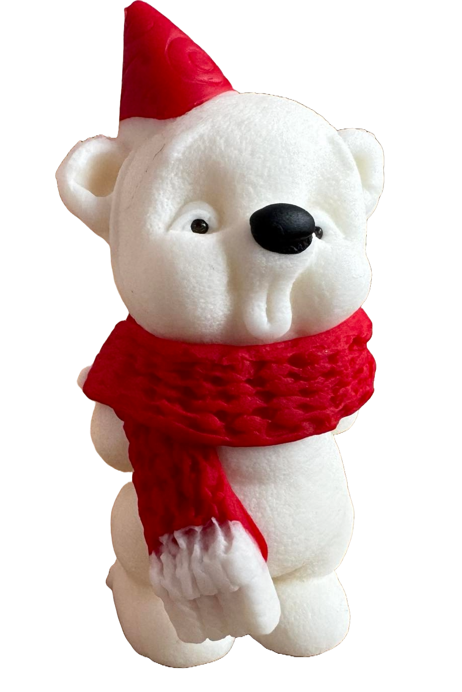 Decoratiune comestibila din pasta de zahar, Ursulet cu coif si fular rosu Decoratiuni din Pasta de Zahar Naty Shop