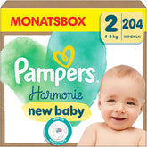 Pieluchy Pampers Harmony Rozmiar 2, 204 pieluszki, 4kg-8kg, Delikatna ochrona skóry ze 100% ochroną Pampers