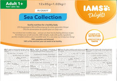 IAMS Delights Sea Collection Katzenfutter Nass - Multipack mit Fisch Sorten (Lachs, Thunfisch, Makrele, Seefisch) in Sauce, Nassfutter für Katzen ab 1 Jahr, 12 x 85g