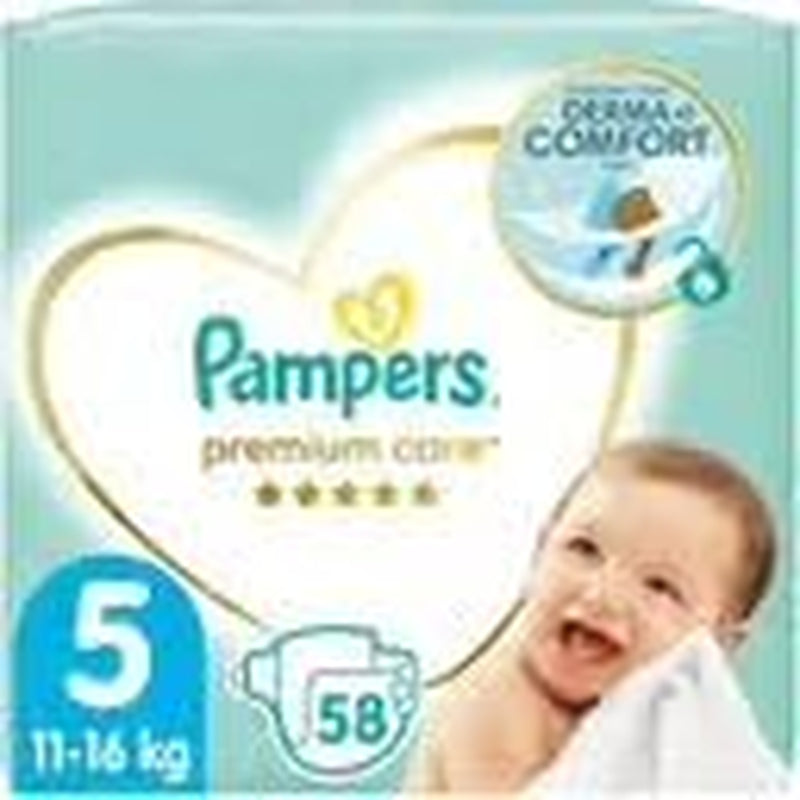 Pieluchy Pampers rozmiar 5 (11-16 kg), pieluszki pielęgnacyjne premium, 58 sztuk, optymalny komfort i ochrona dla wrażliwej skóry od Pampers