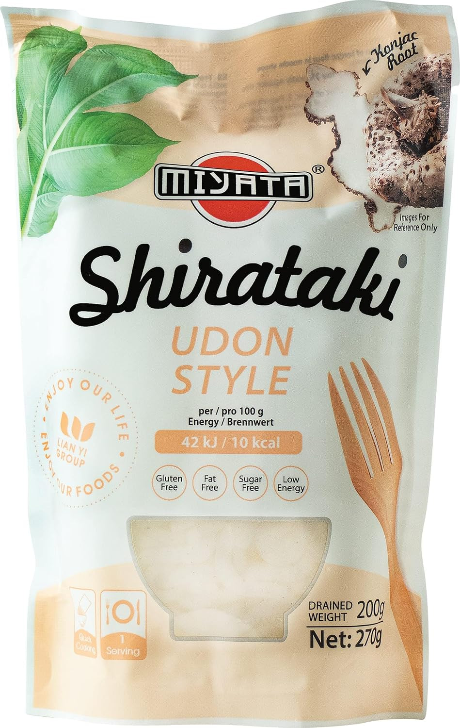 MIYATA Shirataki Konjac Mąka Udon 270 g (masa 200 g po odsączeniu) 270 g (1 opakowanie)