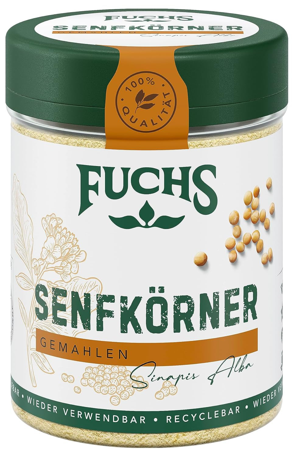 Fuchs Gewürze - Senfkörner gemahlen - für die Zubereitung von Rubs, zum Verfeinern von Suppen und Saucen - naturalne składniki - 45 g w wiederverwendbarer, recyclebarer Dawka
