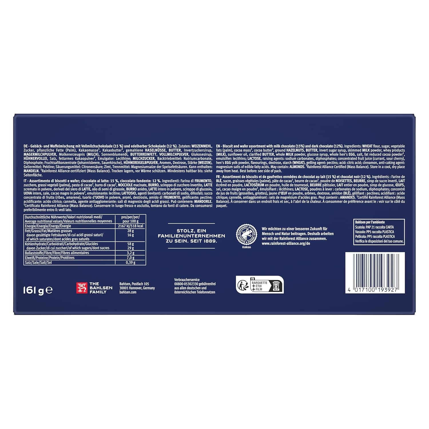 Bahlsen Favourite Collection S, pachet de 6, mix crocant pentru biscuiți și napolitane cu lapte și ciocolată neagră (6 x 161 g / 966 g)