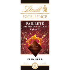 Lindt EXCELLENCE Kawałki Ciasta Z Cekinami I Karmelem - Delikatna ciemna czekolada o intensywnym smaku kakao