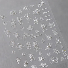 JMEOWIO 3D Nagelsticker Weiße Blumen Nail Art Sticker Selbstklebend Nagelaufkleber 5D Stereoskopisch Dekoration Nageldesign Zubehör 1 Blatt