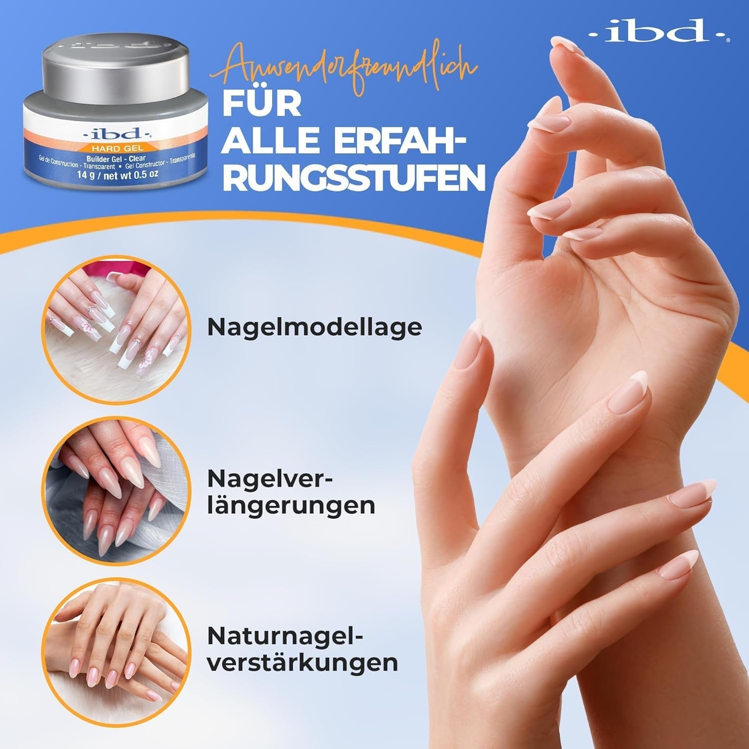IBD Hard Gel – Gel de construcție transparent, 1 pachet (1 x 14 g) – Fabricat în SUA – Gel de construcție premium pentru unghii cu gel
