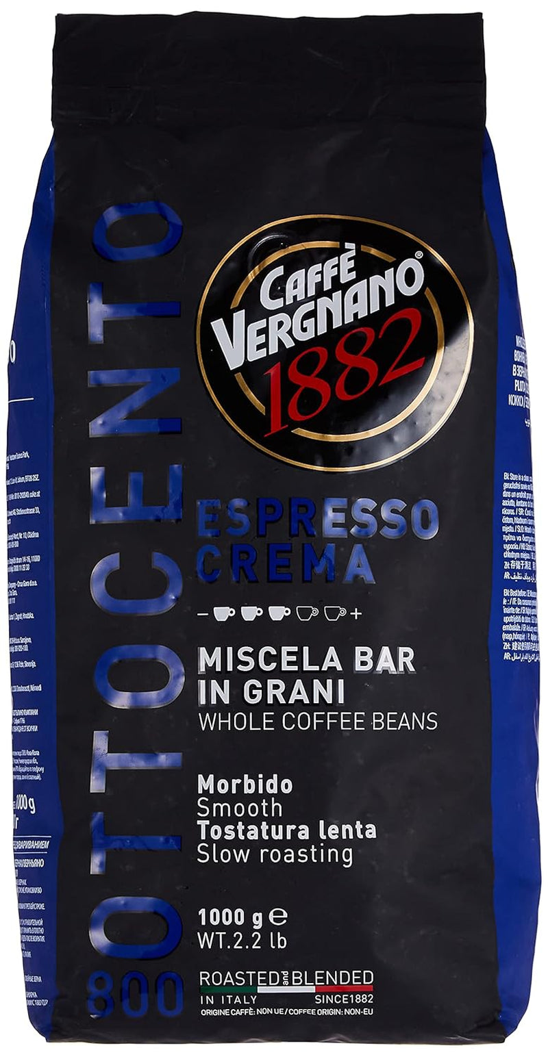 Vergnano Crema 800, Espresso ganze Bohne, zart und vollmundig, 1000 g