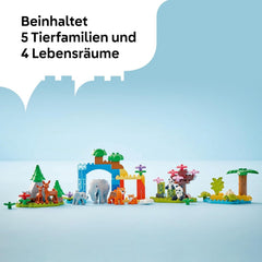 LEGO DUPLO Town Wildtier-Familien 3-in-1 Set - Lernspielzeug für Kleinkinder mit Tierfiguren - Montessori Spielzeug ab 2 Jahren mit Schildkröte, Tiger, Elefant, Hirsch & Panda Figuren - Geschenk 10446