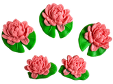 Set 5 decoratiuni comestibile din pasta de zahar, Nuferi roz Decoratiuni din Pasta de Zahar Naty Shop