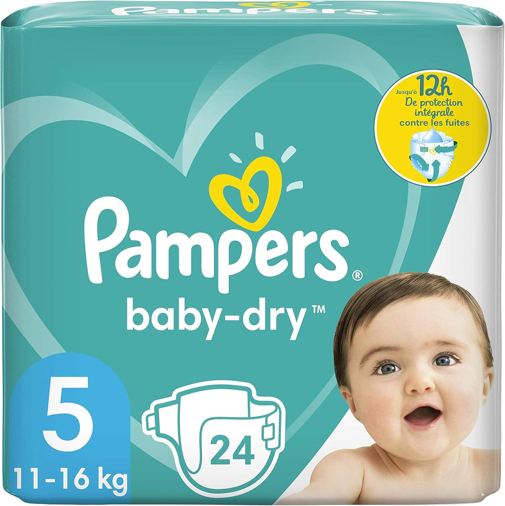 Pieluchy Pampers dla niemowląt rozmiar 5 (11-16 kg), 24 sztuki, aż do 12 godzin ochrony przed zaciekami