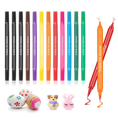 12 bucăți de pixuri colorante alimentare, pixuri colorante alimentare pentru copt, markere alimentare cu vârf fin și gros, pix comestibil pentru prăjituri, fondant, fursecuri, ouă de Paște, macaroane