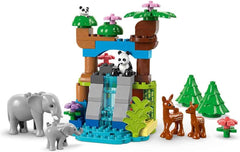LEGO DUPLO Town Wild Animal Familys Zestaw 3 w 1, zabawka edukacyjna dla maluchów z żółwiami, tygrysami, słoniami, jeleniami i pandami, zestaw dla przedszkolaków od 2. roku życia, zabawka do budowania z figurkami zwierząt 10446 Zestawy do budowania Szukaj sklepu LEGO