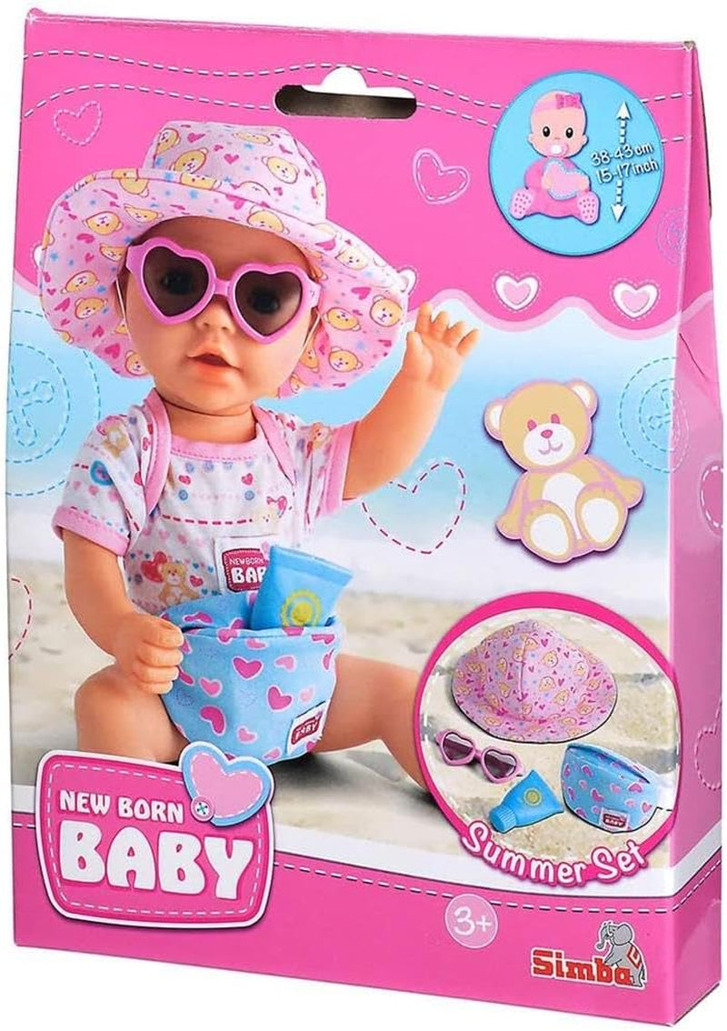 Simba 105560005 - New Born Baby, set de vară pentru păpuși, pălărie de soare, ochelari și tub de cremă, cu geantă cool, roz Papusi Naty Shop Titlu implicit
