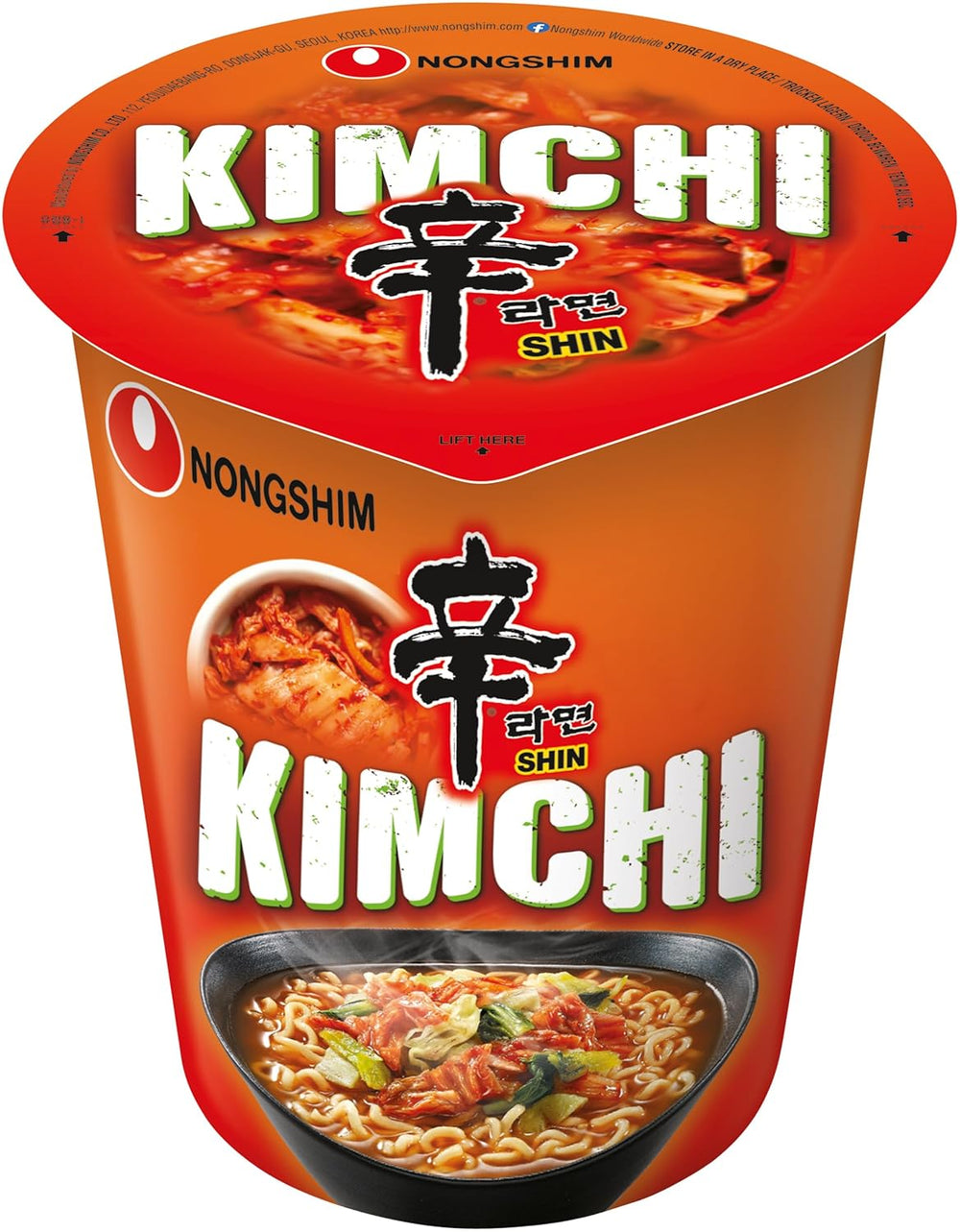 Nong Shim Kimchi Ramyun makaron instant - koreańska zupa ramen w filiżance - szybkie przygotowanie - 1 opakowanie 75g