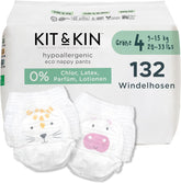 Pieluszki Kit & Kin Premium Eco, rozmiar 4 (9-16 kg), 132 pieluchy, na bazie roślin i hipoalergiczne, niezawodna ochrona przed wyciekami, wegańskie i wolne od okrucieństwa