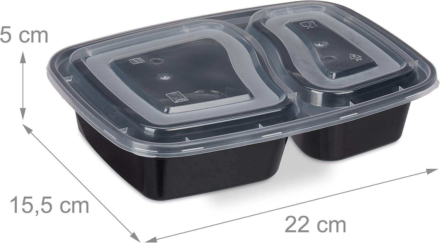 Relaxdays Meal Prep Boxes, set de 10, 2 compartimente, rezistent la microunde, 800 ml, cutie de plastic pentru alimente cu capac, negru Cutii depozitare alimente Naty Shop