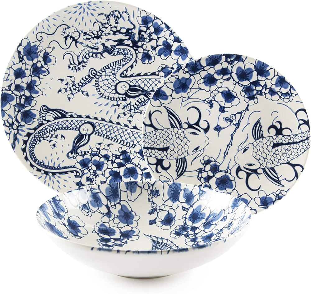 Set de veselă Excelsa Zen, 18 piese, ceramică, alb și albastru