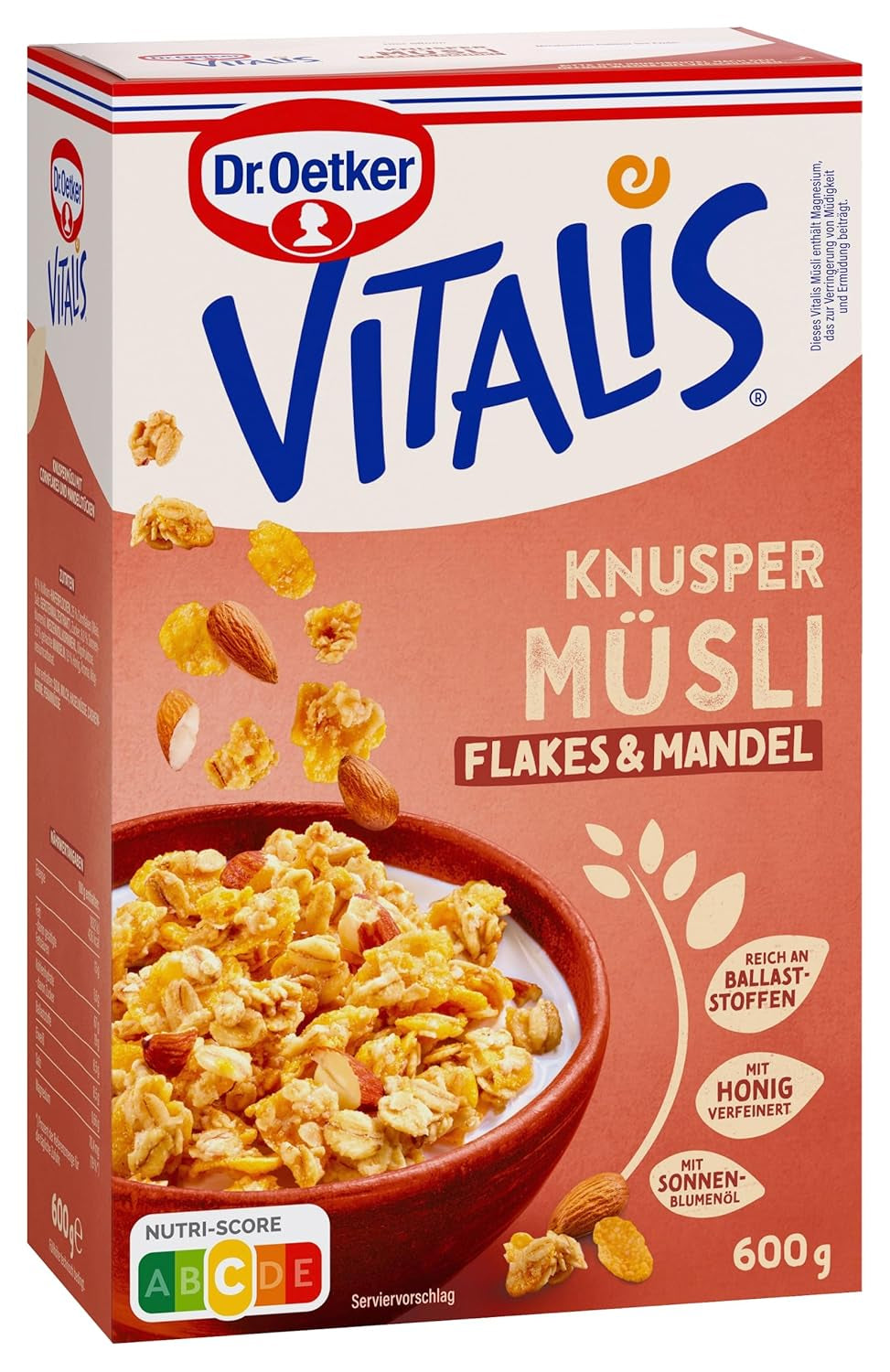 Dr. Oetker Vitalis Crunchy Flakes: Chrupiące musli z płatkami kukurydzianymi i kawałkami migdałów, opakowanie 5 szt. (5 x 600g)