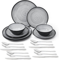 Set de tacâmuri din melamină, format din 24 de piese, pentru 4 persoane, set de farfurii pentru camping - tacâmuri pentru exterior și interior